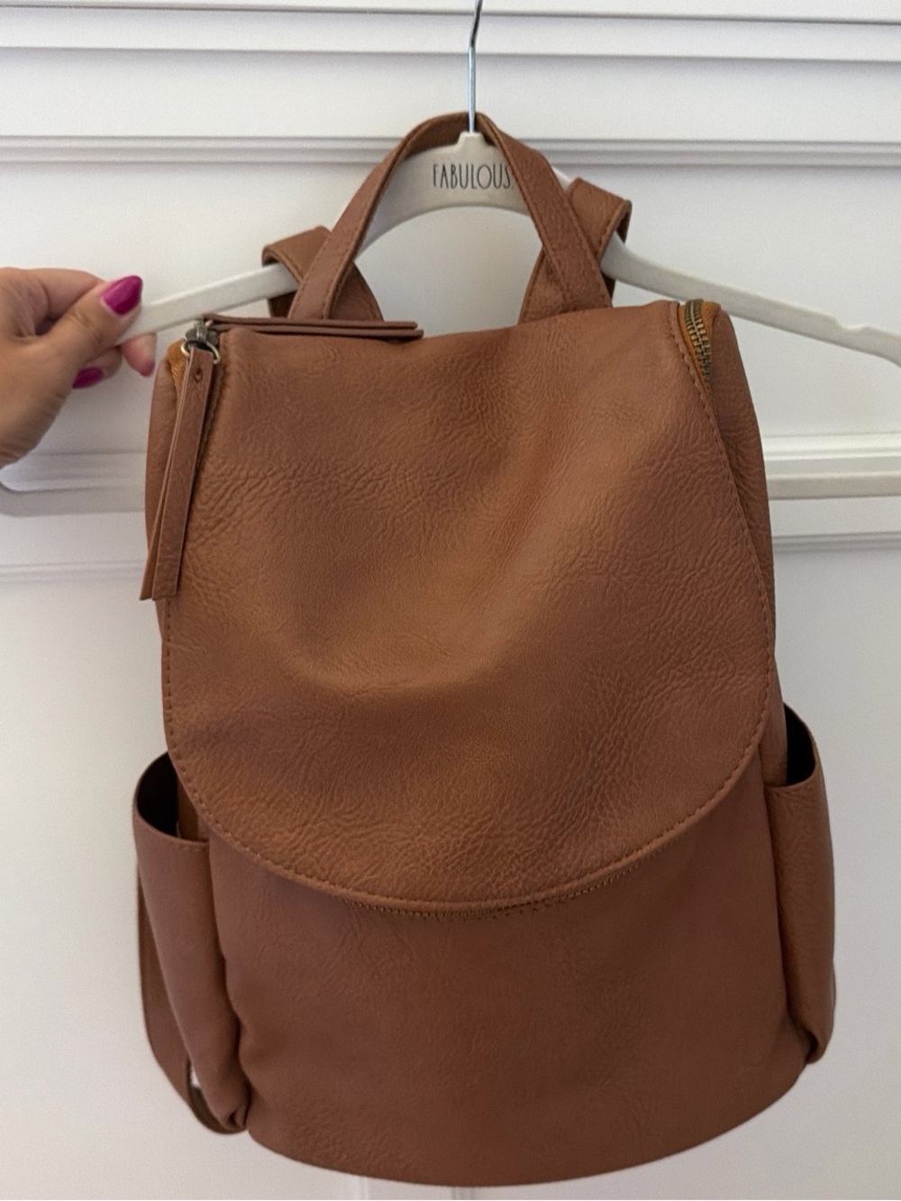 Women's cognac Faux Leather Backpack - Stylish Everyday Bag